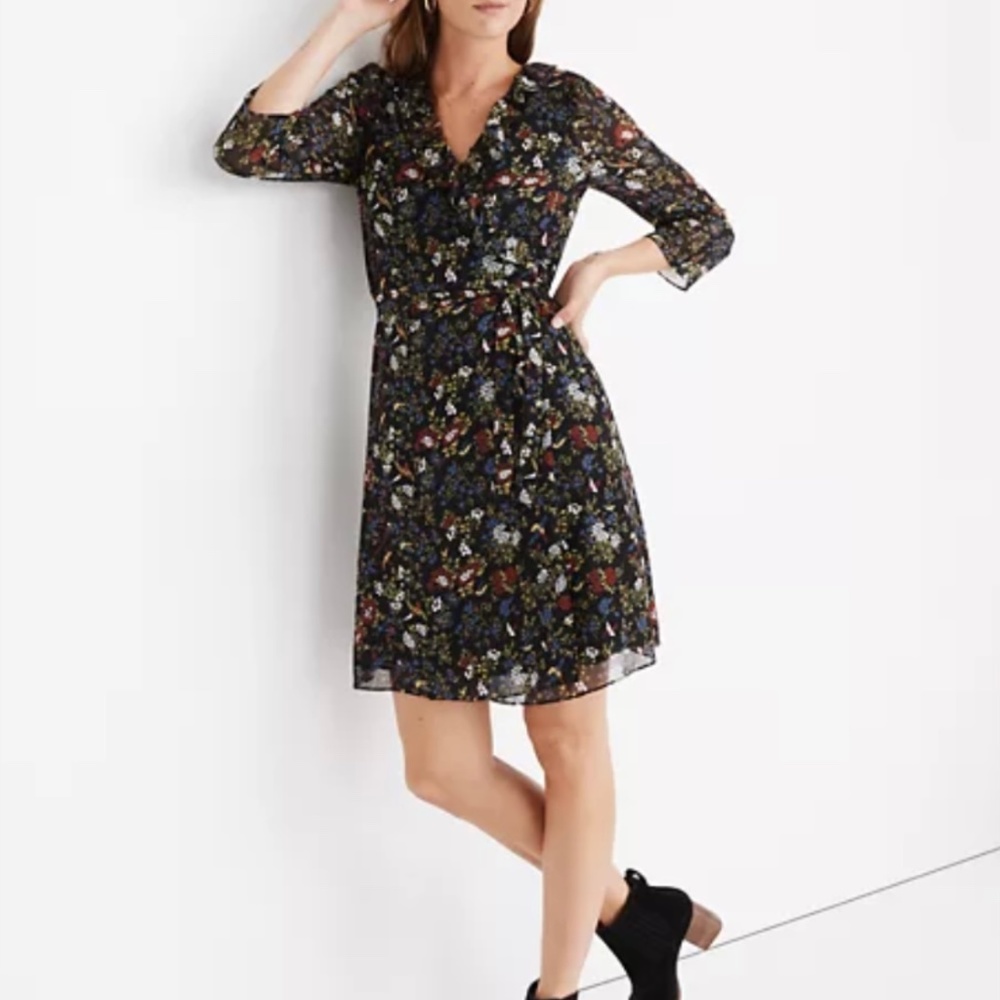 NWT Madewell Floral Finch Chiffon Wrap Dress Petite Small
